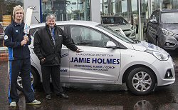Carrickfergus Cricket Club's Jamie Homes pictured at Cannon 
Motors' premises with Sales Director, Gibson Wharry with 
the new vehicle kindly supplied by the company.